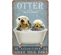 Otter & Co. - Letrero de lata de metal vintage con texto en inglés "Bath Soap Wash Your Paws", para decoración de garaje, letrero de metal de aluminio para exteriores, 12 x 16 pulgadas