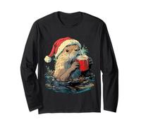 Otter drinks Coffee Funny and Great Christmas for Man Woman Manga Larga