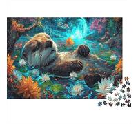 Otter Flota en Agua Brillante iluminada por la Luna Puzzle 1000 Piezas - Adultos, Regalo, Juego Familiar, Vida Silvestre Rompecabezas, Decoración del Hogar 38x26cm/1000pcs