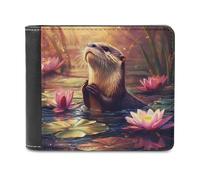 Otter Lotuses - Cartera plegable para hombre con tarjetero y monedero de piel