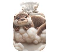 Otter Lying on The Clouds - Botella de agua caliente con cubierta suave, calentador de manos y pies, bolsa de agua caliente para calambres menstruales, 1 litro