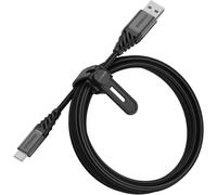 Otterbox Cable Reforzado Premium de Nylon 2M USB-A a USB-C, Negro | Cable de carga para Smartphones y Tablets, Ultra resistente, testeado para doblados y torsiones