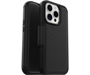 Otterbox Funda para iPhone 15 Pro Strada para MagSafe, Resistente a Golpes y caídas,Tapa en Piel,2 Slots para Tarjetas,Testada 3X con los estándares Militares anticaídas, Negro, Sin Caja Retail
