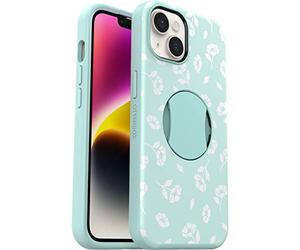OtterBox OtterGrip Symmetry Series Poppies by The Sea - Funda para iPhone 14 y 13, Azul, Agarre Integrado, Elegante, se Ajusta a MagSafe, Bordes elevados para Proteger la cámara y la Pantalla