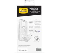 Otterbox Pack Protección iPhone 15 Pro MAX; Funda Protectora Fina Symmetry Series Clear MagSafe, Protector de Pantalla Premium Glass y Cargador rápido EU 30W USB-C GAN