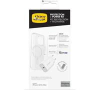 Pack Protección OtterBox para iPhone 16 Pro MAX; Funda Protectora Fina Symmetry Series Clear MagSafe, Protector de Pantalla Premium Glass y Cargador rápido EU 30W USB-C