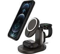 OtterBox Soporte Cargador Inalámbrico 3 en 1 de diseño Elegante y Ligero, con Fuerte alineamiento y fijación Magsafe, para iPhone, AirPods y Apple Watch, Negro