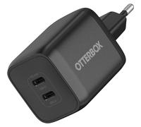 Otterbox Standard EU 65W USB-C PD GAN Cargador de Pared de 2 Ports, 45W USB-C PD + 20W USB-C PD, Cargador de Carga rápida para Smartphones y Tablets, Resistente a caídas, Duradero, Negro