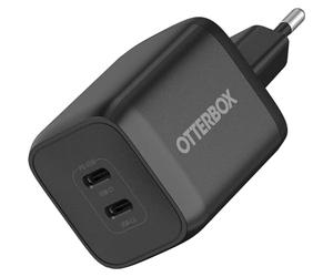 Otterbox Standard EU 65W USB-C PD GAN Cargador de Pared de 2 Ports, 45W USB-C PD + 20W USB-C PD, Cargador de Carga rápida para Smartphones y Tablets, Resistente a caídas, Duradero, Negro