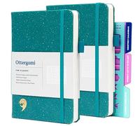 Ottergami Paquete de 2 cuadernos con puntos verdes - Cuaderno de puntos de tapa dura de 150 g/m² - Cuaderno de cuadrícula de puntos A5 - El kit de diario de puntos incluye: plantillas, bolsillo