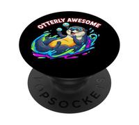Otterly Awesome - Bonito diseño de Nutria Marina para Hombres, Mujeres y niños PopSockets PopGrip Adhesivo