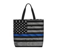OTTKGGA American Thin Blue Line Flag - Bolsa de mano de gran capacidad con cremallera para el hombro con bolsillo interior, viajes, compras, trabajo, Black, Talla única