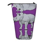 OTTKGGA Animal Rhino - Estuche telescópico para lápices, organizador de papelería con cremallera, portátil, para escuela, oficina, estudiante, Black, Talla única