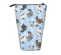 OTTKGGA Blue Chinchillas and Moon Stand Up - Estuche telescópico para lápices, organizador de papelería con cremallera, portátil, para escuela, oficina, estudiante, Black, Talla única