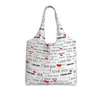 OTTKGGA Bolsa de lona con texto en inglés "I Love You Words With Hearts" con un hombro, gran capacidad, para compras, trabajo, viajes, uso diario, Black, Talla única