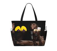 OTTKGGA Brown Labrador Retriever - Bolsa de viaje de gran capacidad para playa, múltiples bolsillos con cremallera, impermeable, para piscina, vacaciones, gimnasio, Black, Talla única