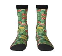 OTTKGGA Calcetines tobilleros con diseño floral de cactus y flores, talla 4-9 UE 36-44, longitud media, transpirables, para todos los días, unisex, 3 Negro, Altoa única