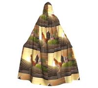 OTTKGGA Capa decorativa con capucha para adultos, diseño de gallo en madera en tierras agrícolas, disfraz de vampiros, brujas, misteriosas fiestas de carnaval
