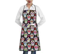 OTTKGGA Delantales impermeables con estampado de calaveras de flores coloridas, bolsillos grandes, ajustables, cocina, hornear, jardín, barbacoa, pintura, blanco, Taille unique