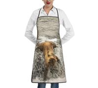 OTTKGGA Delantales impermeables con estampado de oso atrapando peces y ríos, bolsillos grandes, ajustables, cocina, hornear, jardín, barbacoa, pintura, blanco, Taille unique