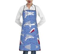 OTTKGGA Delantales impermeables con estampado de tiburón forrajero, bolsillos grandes, ajustables, cocina, hornear, jardín, barbacoa, pintura, blanco, Taille unique