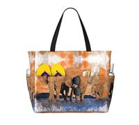 OTTKGGA Elephants Art - Bolsa de viaje de gran capacidad para playa, múltiples bolsillos con cremallera, impermeable, para piscina, vacaciones, gimnasio, Black, Talla única