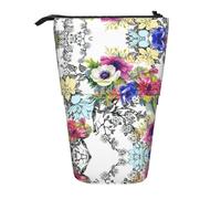 OTTKGGA Estuche telescópico de pie con diseño de flores silvestres, pájaros, hojas, ramas, organizador de papelería con cremallera, portátil, para escuela, oficina, estudiante, Black, Talla única