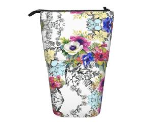 OTTKGGA Estuche telescópico de pie con diseño de flores silvestres, pájaros, hojas, ramas, organizador de papelería con cremallera, portátil, para escuela, oficina, estudiante, Black, Talla única