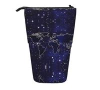 OTTKGGA Estuche telescópico de pie con diseño de mapa del mundo, organizador de papelería con cremallera, portátil, para escuela, oficina, estudiante, Black, Talla única