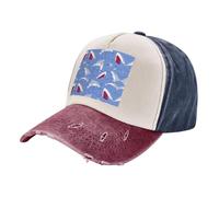 OTTKGGA Gorras de béisbol lavadas con tiburón forrajero, gorra vintage ajustable para deportes al aire libre, golf, tenis, Marino Y Rojo, Talla única