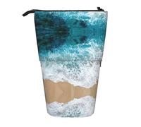 OTTKGGA Hermoso estuche telescópico de pie con diseño de olas del océano, organizador de papelería con cremallera, portátil, para escuela, oficina, estudiante, Black, Talla única