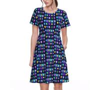 OTTKGGA Jellyfish Ocean - Vestido de manga corta para mujer, cuello redondo, túnica con bolsillos, casual, verano, vacaciones, playa, Negro, L