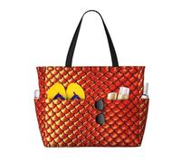 OTTKGGA Red Fish Scale - Bolsa de viaje de gran capacidad para playa, múltiples bolsillos con cremallera, impermeable, para piscina, vacaciones, gimnasio, Black, Talla única
