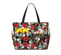 OTTKGGA Skulls And Roses - Bolsa de viaje de gran capacidad para playa, múltiples bolsillos con cremallera, impermeable, para piscina, vacaciones, gimnasio, Black, Talla única