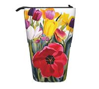 OTTKGGA Tulip Garden - Estuche telescópico para lápices, organizador de papelería con cremallera, portátil, para escuela, oficina, estudiante, Black, Talla única
