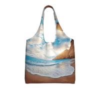 OTTKGGA Water Rush To Tropical Beach - Bolsa de lona con un hombro, gran capacidad, para compras, trabajo, viajes, uso diario, Black, Talla única