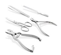 Otto Herder - Estuche para uñas (5 piezas, para hombres y mujeres, manicura y pedicura, de acero inoxidable, en estuche de piel, con cremallera, cortaúñas, tijeras, pinzas, lima de uñas)