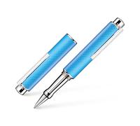 Otto Hutt Design 05 001-61990 - Bolígrafo con revestimiento de platino de alta calidad y Guillochochierung a cuadros en color azul, con mina M a presión de agua, color azul