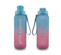 Otto Koning Botella Agua 1L Botella deportiva de Plástico Sin BPA. Hermética. Garrafa Agua con Cepillo de Limpieza, Boca Ancha, Correa Resistente Ideal para Deportes, Oficina, Bicicleta Reutilizable