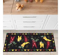 Ottomanson Siesta colección Cocina Caliente pimientos diseño (se Puede Lavar), Alfombra Antideslizante, Color, 50cm x 150cm, Negro