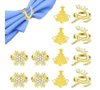 OTTYMO 12pcs Servilleteros de Navidad, Servilletero Navideño Dorado, Diseño de Reno, Árbol, Copo de Nieve, Servilletero para Decoración de Mesa Navideña, para Servilleta, Vajilla, Hogar, Restaurante