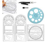 OTTYMO 5 Pcs I Kit 1 Pcs Regla Geométrica Multifuncional 2 Pcs Transportador 360 Grados Plastico + 1x Compás Dibujo Tecnico Compás Escolar Rueda y Minas Compás para Dibujo Geométrico Oficina Escuela