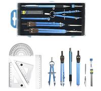 OTTYMO Set de Geometría de 13pcs, Compás para Dibujo Tecnico y Reglas Escolares de Plástico, 3 compáses, 1 Lápiz de Mina, Minas, 2 Plumines, 1 Barra Extensible, 1 Regla, 2 Escuadras, 1 Transportador