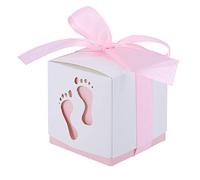 Otufan 50 Uds Caja De Dulces De Regalo, 2,4x2,4x2,4 "Lindo Bebé Pequeño Papel De Huella Cinta De Seda Favor Caja De Dulces Luna Llena Caja De Dulces para Boda Fiesta De Cumpleaños(Rosa)