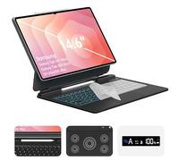 Otuoor Funda de teclado para Galaxy Tab S11/S10/S9/S8 Ultra de 14.6 pulgadas con soporte para bolígrafo S, voladizo flotante estilo mágico con pantalla de batería, listo para tecla IA, modo Dex