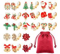 Otuuz 12 Pares de Pendientes de Clip Navideños para Mujer Chica Set de Aretes de Clips sin Perforación de Aleación Colgantes de Guantes Copo de Nieve Campana Papá Noel Árbol de Navidad Regalo de Joya