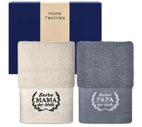 Otuuz 2 Toallas Regalo para Parejas 35 x 70 cm Toalla de Algodón Bordadas Regalo para Parejas Boda Compromiso Cumpleaños Aniversario Navidad(Beste Papa Mama,Beige Gris)
