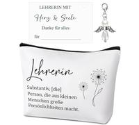 Otuuz 3 Piezas Gracias Regalo Maestra Bolsa de Maquillaje Tarjeta de Agradecimiento Ángel Guardián Llavero Gracias Regalo Maestro Regalo de Despedida para Educador Jardín de Infantes(Diente de león)