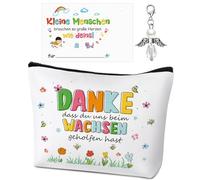 Otuuz 3 Piezas Gracias Regalo Maestra Bolsa de Maquillaje Tarjeta de Agradecimiento Ángel Guardián Llavero Gracias Regalo Maestro Regalo de Despedida para Educador Jardín(Buen Estilo)