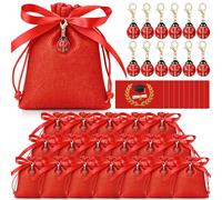 Otuuz 50 Sets de Recuerdos para Fiesta de Graduación Incluye 50 Llaveros con Amuleto de Suerte, 50 Bolsas, 50 Etiquetas y 1 Listón Regalo para Fiesta de Graduación(Mariquita)